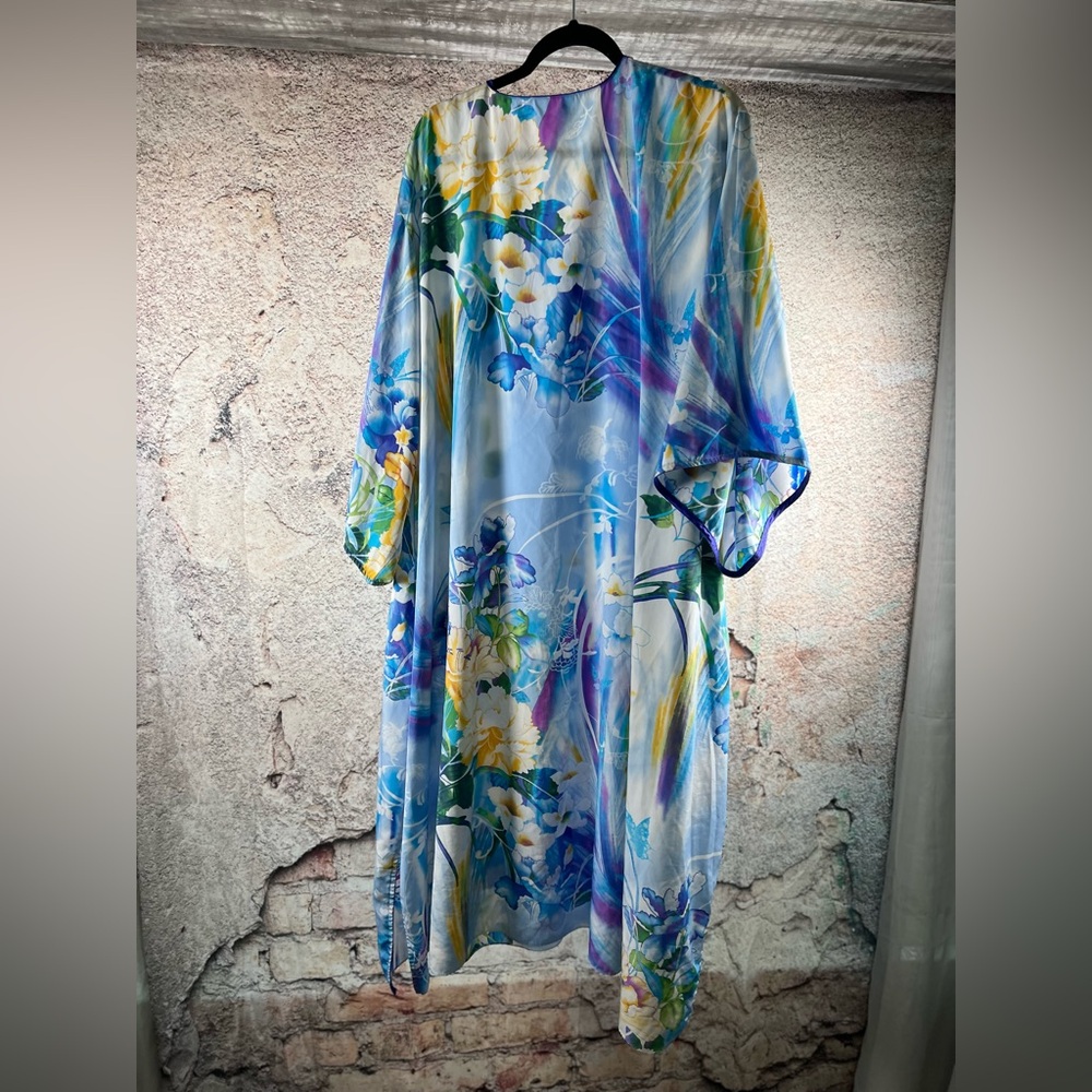 Natori medium Blue Yellow Floral Butterfly Cotton-Silk Maxi Dress. A631 - Picture 4 of 4